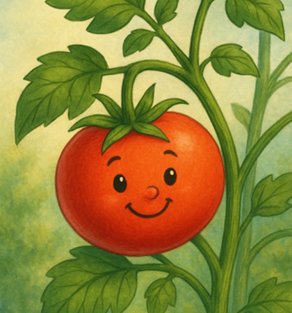 Anton lächelnde Tomate am Strauch